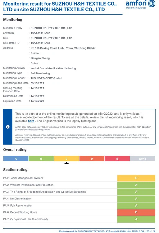 BSCI SUZHOU HH TEXTILE CO LTD 20221014-1 BSCI SUZHOU HH TEXTILE CO LTD 20221014-1
