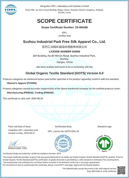 SUZHOU FREESILK GOTS Certificate 20230627-1 SUZHOU FREESILK GOTS Certificate 20230627-1